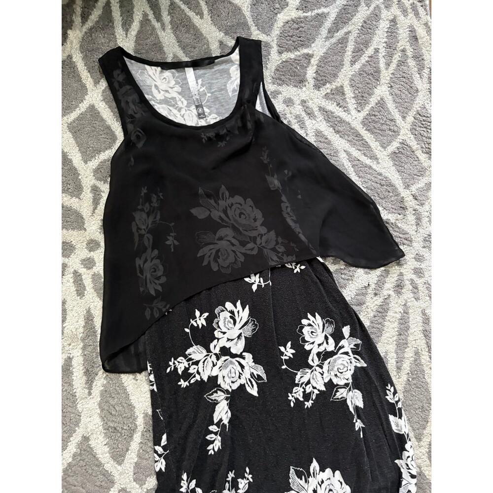 Black and Whote Floral Layered Maxi Tank Top Dress